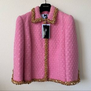 Blumarine pink tweed jacket with gold beaded trim